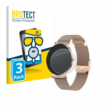 Front side of a product packaging with the brand logo BROTECT. Next to it is the device Xcoast X-Watch Siona 2 shown with the 