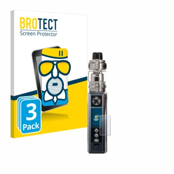 Front side of a product packaging with the brand logo BROTECT. Next to it is the device Voopoo Drag M100S shown with the corre