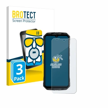 Front side of a product packaging with the brand logo BROTECT. Next to it is the device Doogee V30T shown with the correspondi