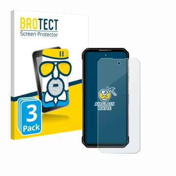 Front side of a product packaging with the brand logo BROTECT. Next to it is the device Oukitel WP21 Ultra shown with the corr