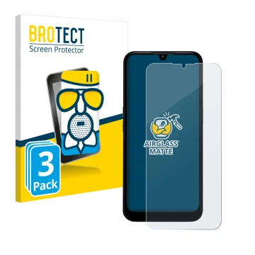 Front side of a product packaging with the brand logo BROTECT. Next to it is the device Doro 8200 shown with the corresponding