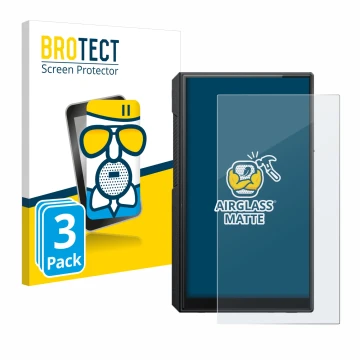 Front side of a product packaging with the brand logo BROTECT. Next to it is the device FiiO M11s shown with the corresponding