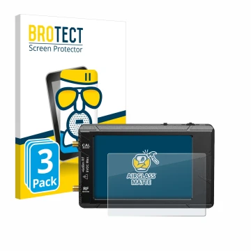 Front side of a product packaging with the brand logo BROTECT. Next to it is the device tinySA ultra spectrum analyser shown w