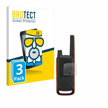 Front side of a product packaging with the brand logo BROTECT. Next to it is the device Motorola Talkabout T82 shown with the 