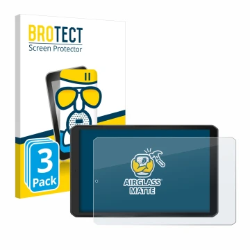 Front side of a product packaging with the brand logo BROTECT. Next to it is the device Garmin Camper 895 shown with the corre