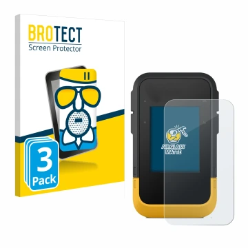 Front side of a product packaging with the brand logo BROTECT. Next to it is the device Garmin eTrex SE shown with the corresp