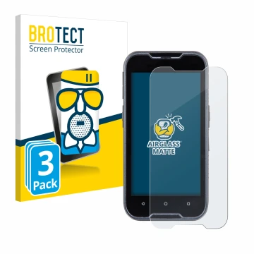 Front side of a product packaging with the brand logo BROTECT. Next to it is the device Datalogic Memor 11 shown with the corr