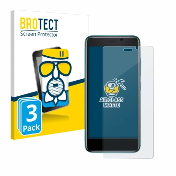 Front side of a product packaging with the brand logo BROTECT. Next to it is the device Cubot J 20 shown with the correspondin
