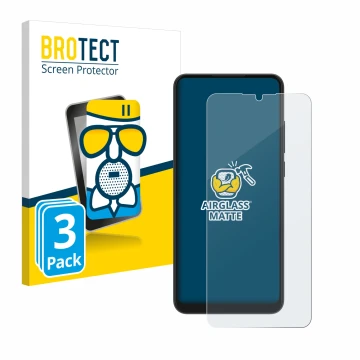 Front side of a product packaging with the brand logo BROTECT. Next to it is the device ZTE Blade A52 shown with the correspon