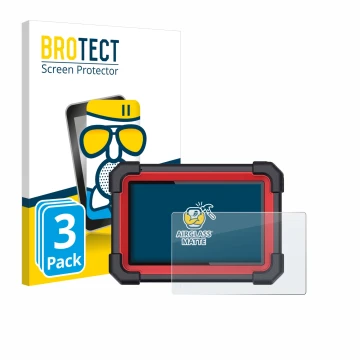 Front side of a product packaging with the brand logo BROTECT. Next to it is the device Launch X-431 CRP 919E BT shown with th