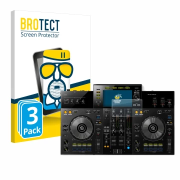 Front side of a product packaging with the brand logo BROTECT. Next to it is the device Pioneer XDJ -RR shown with the corresp