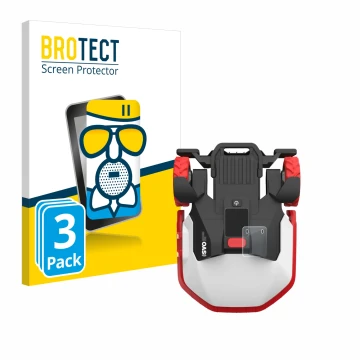 Front side of a product packaging with the brand logo BROTECT. Next to it is the device Kress Mission Mega 3000 KR133E shown w