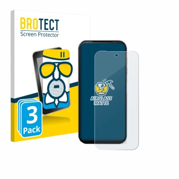 Front side of a product packaging with the brand logo BROTECT. Next to it is the device Fairphone 5 shown with the correspondi