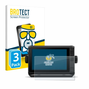 Front side of a product packaging with the brand logo BROTECT. Next to it is the device Garmin ECHOMAP UHD2 9