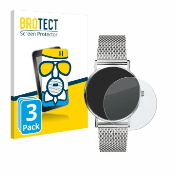 Front side of a product packaging with the brand logo BROTECT. Next to it is the device Liebeskind New Case Mesh (34 mm) shown