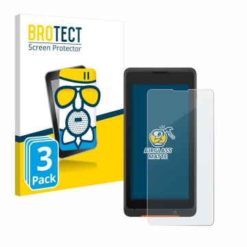 Front side of a product packaging with the brand logo BROTECT. Next to it is the device Sunmi P2 Lite SE shown with the corres