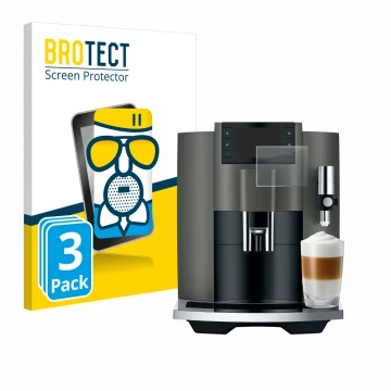 Front side of a product packaging with the brand logo BROTECT. Next to it is the device Jura E8 (EC) shown with the correspond