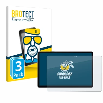 Front side of a product packaging with the brand logo BROTECT. Next to it is the device Samsung Galaxy Tab S9 FE+ shown with t