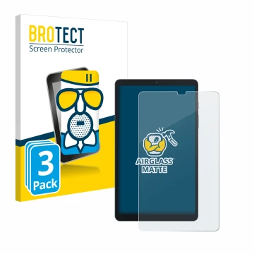 Front side of a product packaging with the brand logo BROTECT. Next to it is the device Blackview Tab 60 8.68
