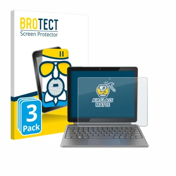 Front side of a product packaging with the brand logo BROTECT. Next to it is the device Alldocube iWork 20 Pro shown with the 
