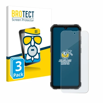 Front side of a product packaging with the brand logo BROTECT. Next to it is the device Blackview BV5300 Pro (2023) shown with