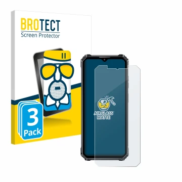Front side of a product packaging with the brand logo BROTECT. Next to it is the device Oukitel WP28 shown with the correspond