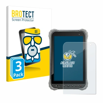 Front side of a product packaging with the brand logo BROTECT. Next to it is the device Juniper Systems Cedar CT8X2 shown with