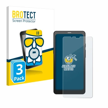 Front side of a product packaging with the brand logo BROTECT. Next to it is the device Boox Palma shown with the correspondin