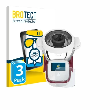 Front side of a product packaging with the brand logo BROTECT. Next to it is the device Moulinex i-Companion Touch XL shown wi