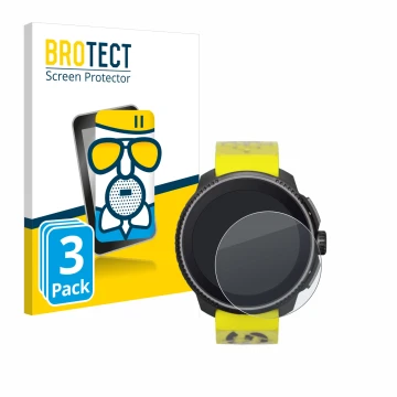 Front side of a product packaging with the brand logo BROTECT. Next to it is the device Suunto Race shown with the correspondi