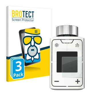 Front side of a product packaging with the brand logo BROTECT. Next to it is the device AVM FRITZ!DECT 302 shown with the corr