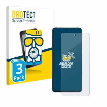 Front side of a product packaging with the brand logo BROTECT. Next to it is the device Vivo iQOO 12 shown with the correspond