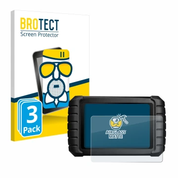 Front side of a product packaging with the brand logo BROTECT. Next to it is the device iCarsoft CR Max shown with the corresp