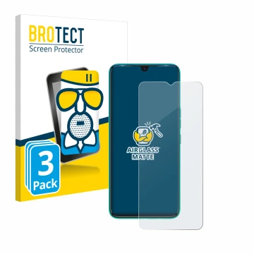 Front side of a product packaging with the brand logo BROTECT. Next to it is the device Tecno Spark 7 shown with the correspon