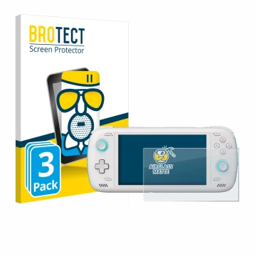 Front side of a product packaging with the brand logo BROTECT. Next to it is the device AYN Odin 2 shown with the correspondin