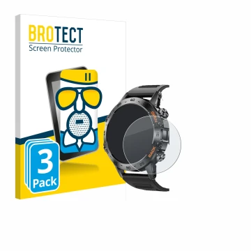 Front side of a product packaging with the brand logo BROTECT. Next to it is the device Lemfo Smartwatch 1.39