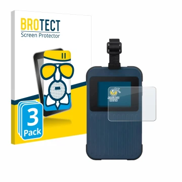 Front side of a product packaging with the brand logo BROTECT. Next to it is the device Acer Enduro Connect M3 shown with the 