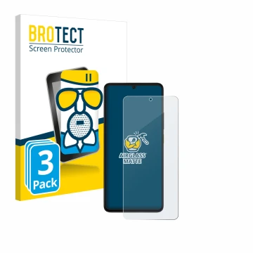 Front side of a product packaging with the brand logo BROTECT. Next to it is the device Xiaomi Poco X6 Pro shown with the corr