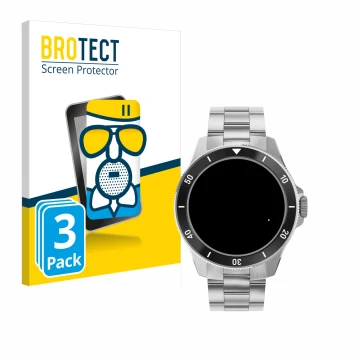 Front side of a product packaging with the brand logo BROTECT. Next to it is the device Withings ScanWatch Nova (42 mm) shown 