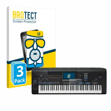 Front side of a product packaging with the brand logo BROTECT. Next to it is the device Yamaha Genos2 shown with the correspon