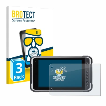 Front side of a product packaging with the brand logo BROTECT. Next to it is the device Handheld Algiz RT8 shown with the corr