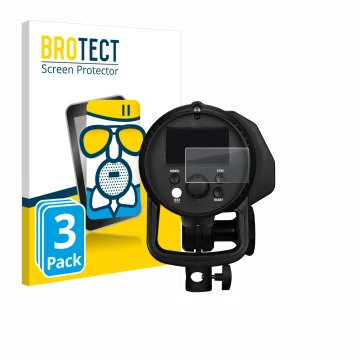 Front side of a product packaging with the brand logo BROTECT. Next to it is the device Profoto B1X shown with the correspondi