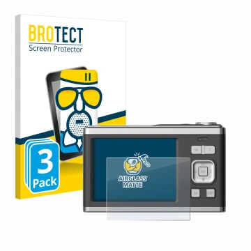 Front side of a product packaging with the brand logo BROTECT. Next to it is the device Rollei Compactline 10X shown with the 