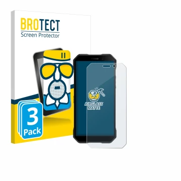 Front side of a product packaging with the brand logo BROTECT. Next to it is the device Doogee S61 Pro shown with the correspo