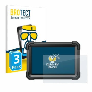 Front side of a product packaging with the brand logo BROTECT. Next to it is the device Launch X-431 Pro3 Apex shown with the 