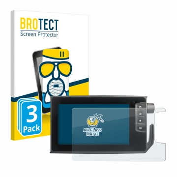 Front side of a product packaging with the brand logo BROTECT. Next to it is the device Valtra SmartTouch Terminal shown with 
