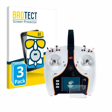 Front side of a product packaging with the brand logo BROTECT. Next to it is the device Spektrum NX7e shown with the correspon