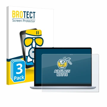 Front side of a product packaging with the brand logo BROTECT. Next to it is the device Dell Inspiron 16 7640 2-in-1 shown wit