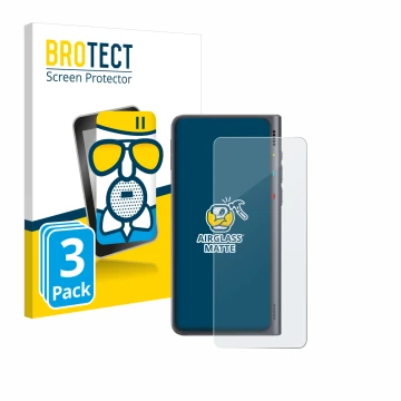 Front side of a product packaging with the brand logo BROTECT. Next to it is the device Timekettle Fluentalk T1 shown with the