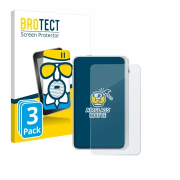 Front side of a product packaging with the brand logo BROTECT. Next to it is the device Timekettle Fluentalk T1 Mini shown wit